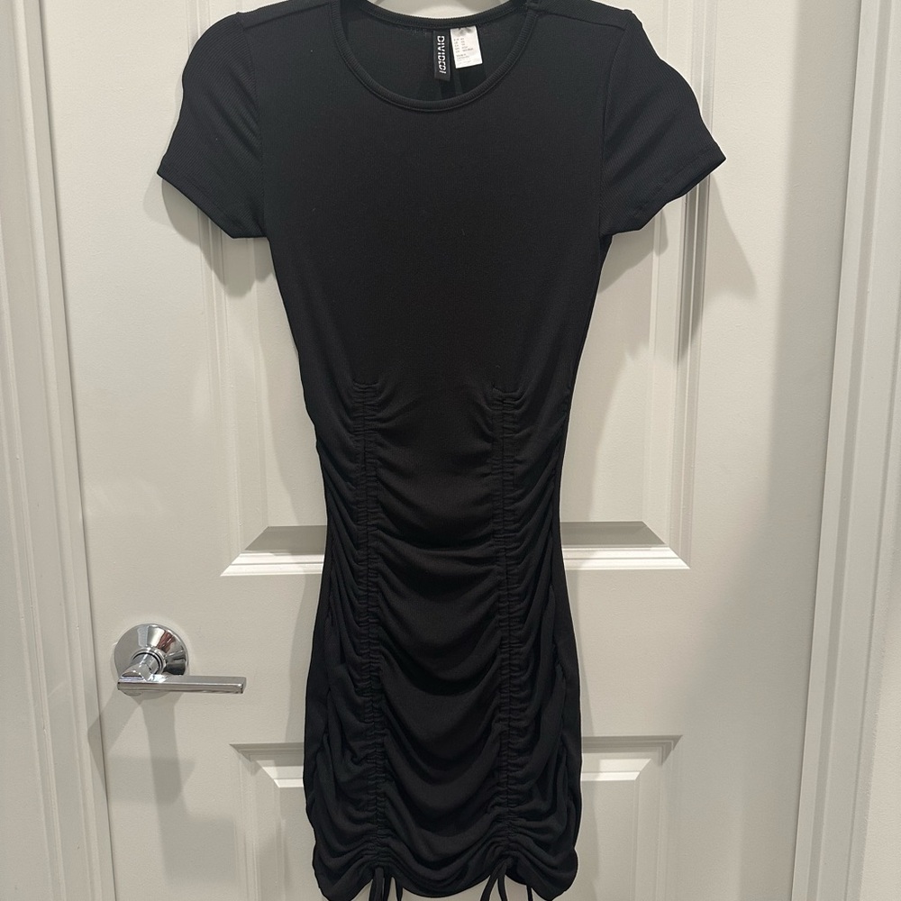 H&M Black Gathered Mini Dress